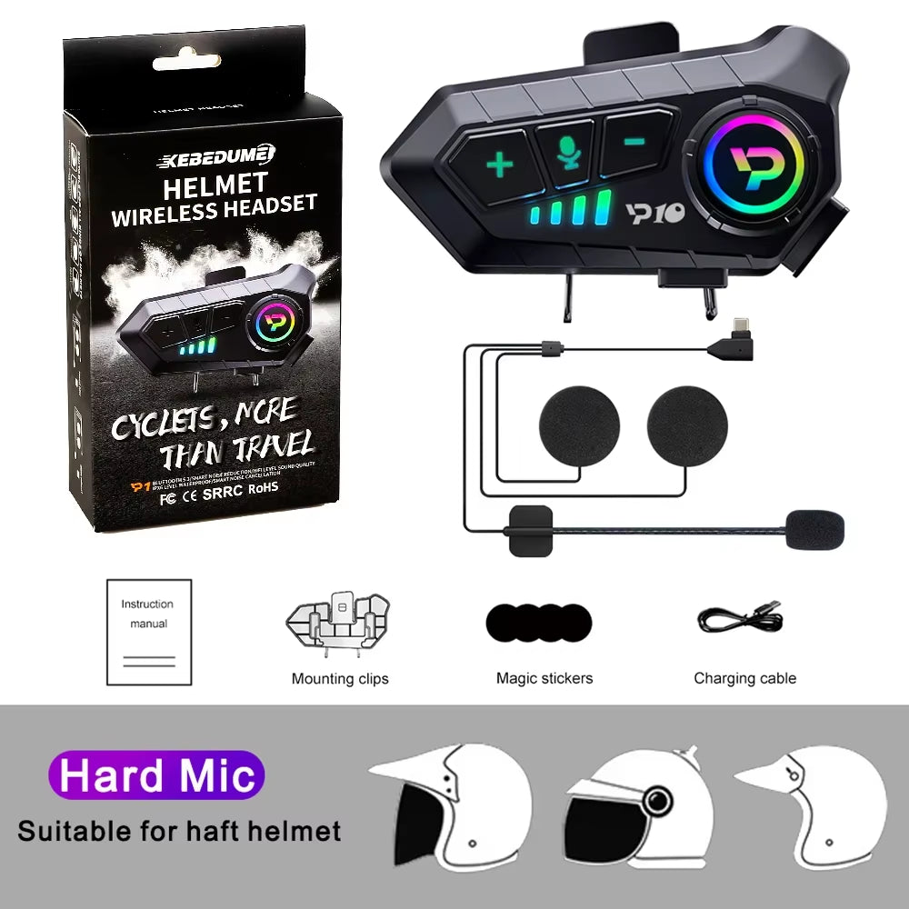 Kebedumei Bluetooth5.3 Motorcycle Helmet Headset Wireless Hands-Free Call Phone Kit Waterproof Earphone MP3 Music Player Speaker