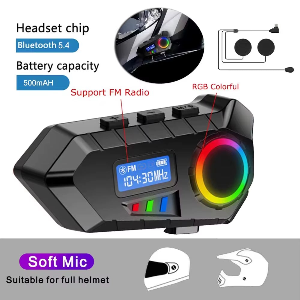 Kebedumei Bluetooth5.3 Motorcycle Helmet Headset Wireless Hands-Free Call Phone Kit Waterproof Earphone MP3 Music Player Speaker