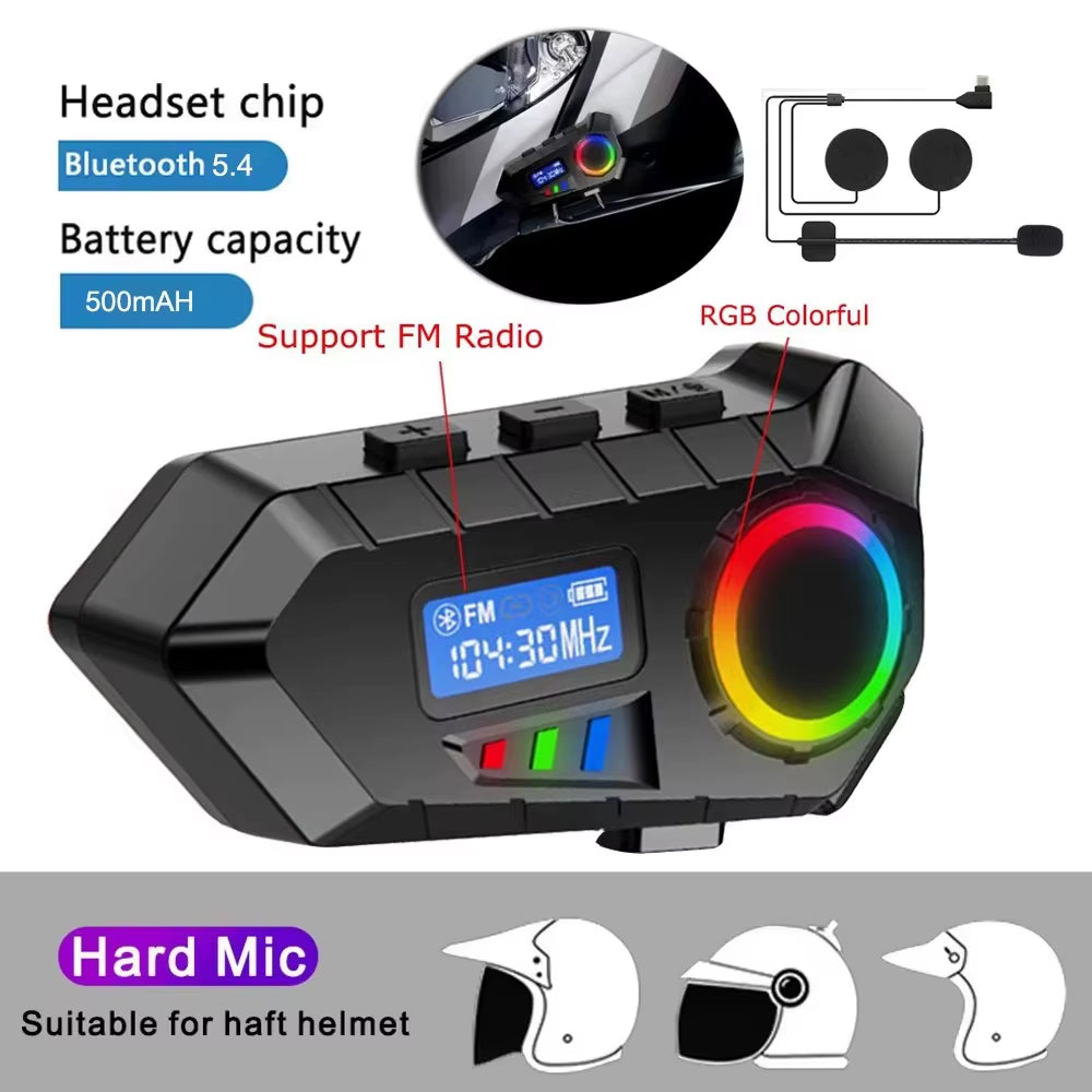 Kebedumei Bluetooth5.3 Motorcycle Helmet Headset Wireless Hands-Free Call Phone Kit Waterproof Earphone MP3 Music Player Speaker