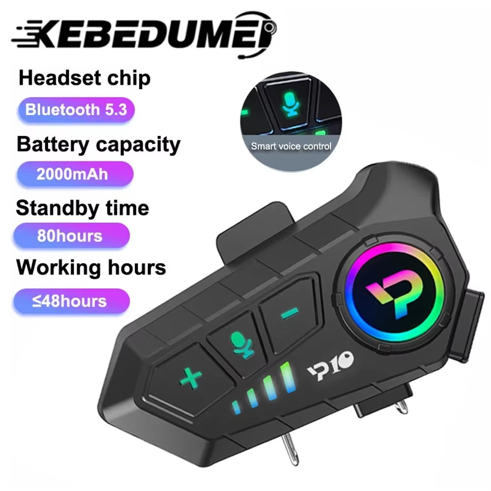 Kebedumei Bluetooth5.3 Motorcycle Helmet Headset Wireless Hands-Free Call Phone Kit Waterproof Earphone MP3 Music Player Speaker