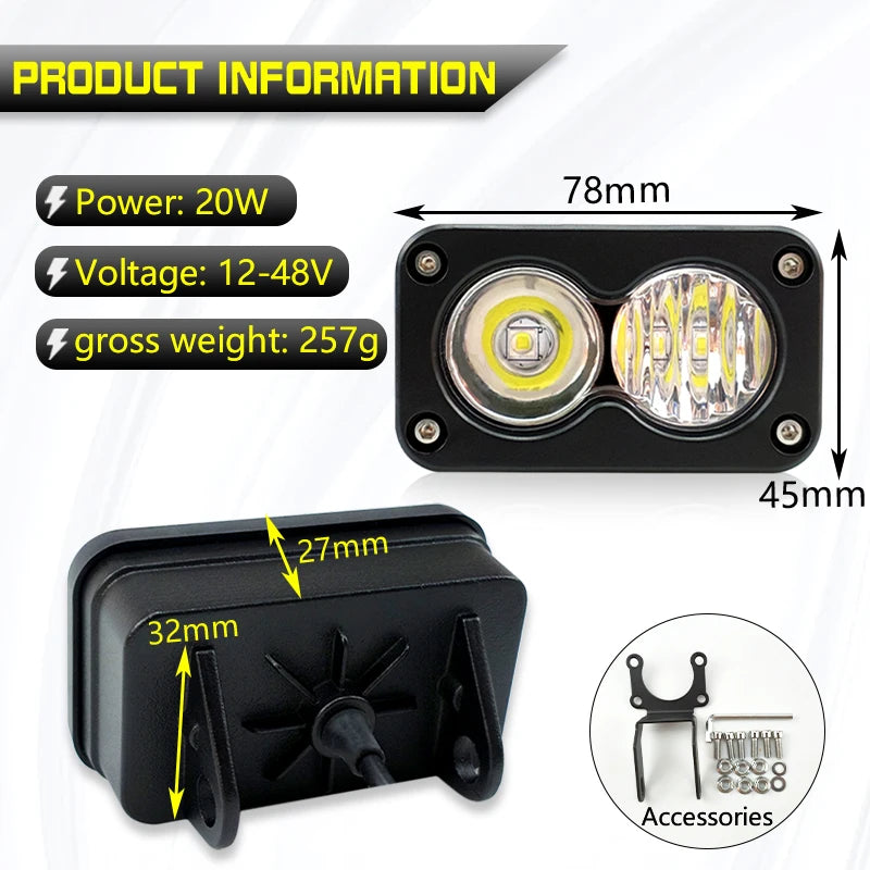 20W White/Yellow Motorcycle LED Row Light Kit Motorcycle Headlight for SURRON Light Bee S X
