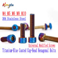 Titanium-Blue Coated Cup-Head Hexagonal Bolts (304 Stainless Steel) – Universal Modified Screws in M4, M5, M6, M8, M10 Sizes