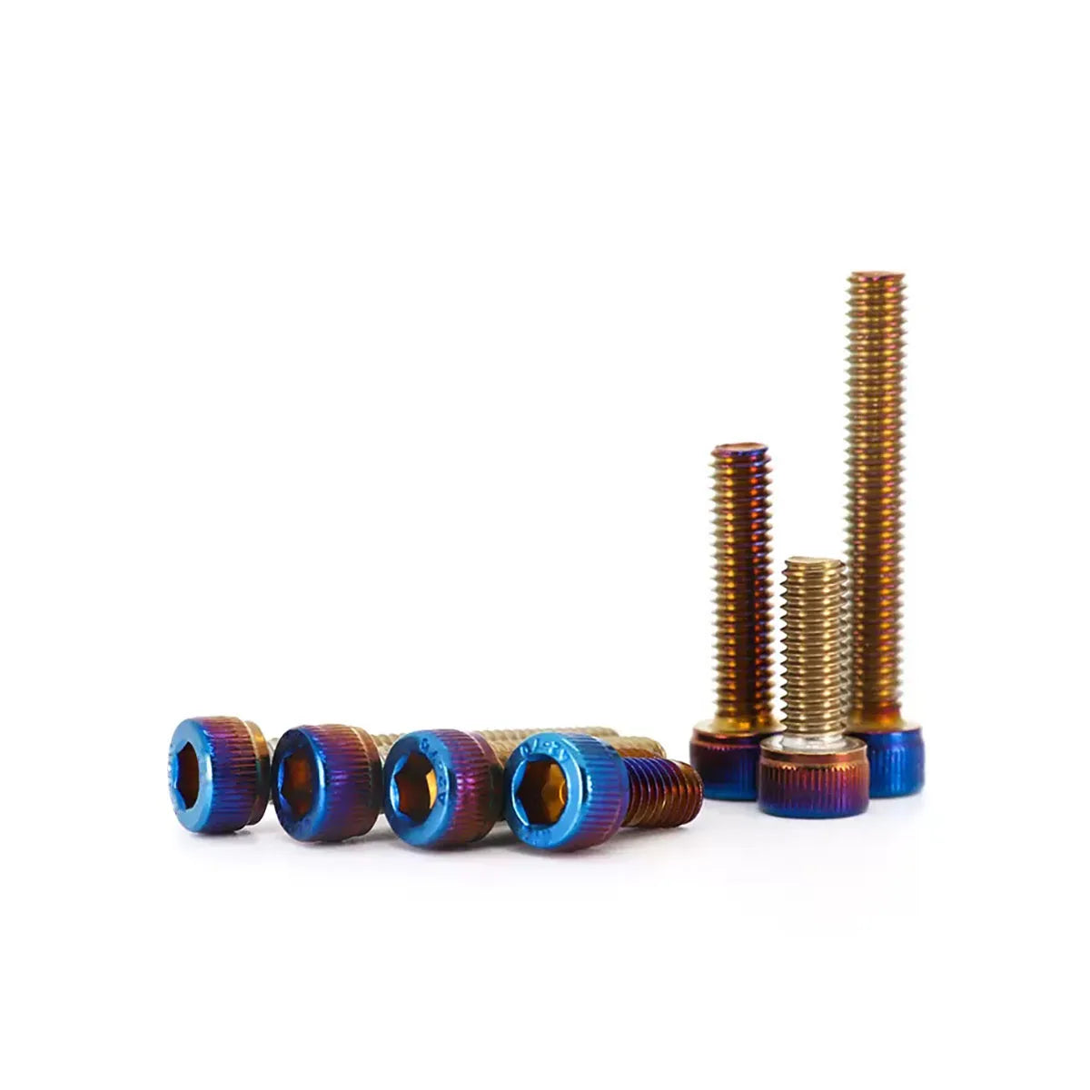 Titanium-Blue Coated Cup-Head Hexagonal Bolts (304 Stainless Steel) – Universal Modified Screws in M4, M5, M6, M8, M10 Sizes