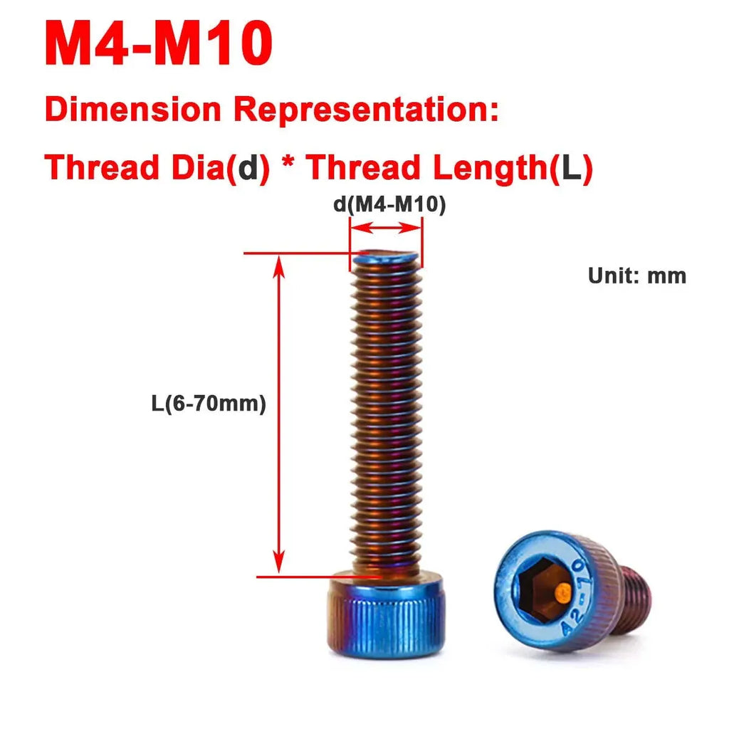 Titanium-Blue Coated Cup-Head Hexagonal Bolts (304 Stainless Steel) – Universal Modified Screws in M4, M5, M6, M8, M10 Sizes