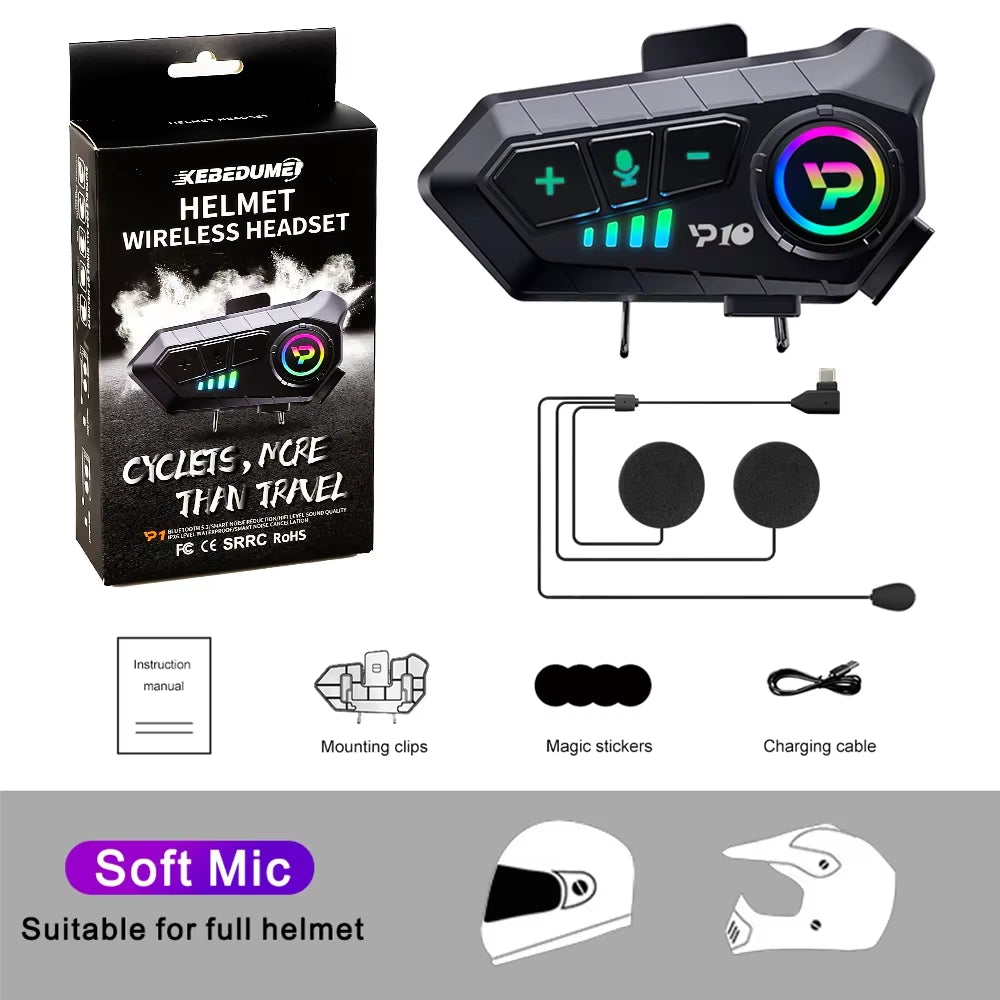 Kebedumei Bluetooth5.3 Motorcycle Helmet Headset Wireless Hands-Free Call Phone Kit Waterproof Earphone MP3 Music Player Speaker